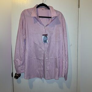 NWT Women Button Down Shirt Striped Long Sleeve Collared Blouse Top with Pocket